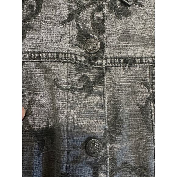 Chico’s Design Vintage shiny metallic gray floral design  jacket-Made in Turkey - Picture 6 of 6